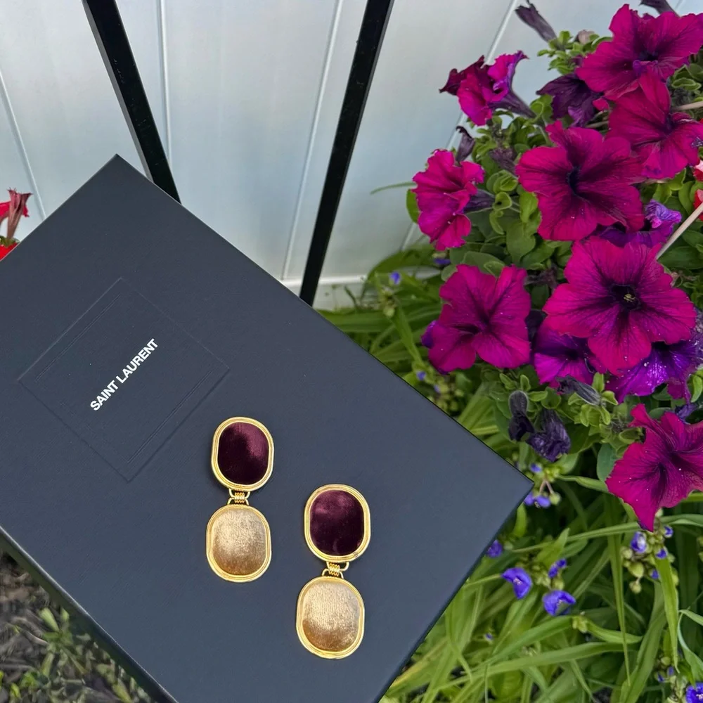 Saint Laurent Gold and Deep Red Earrings - Picture 2 of 6